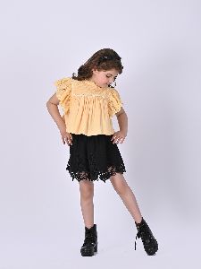 Girls Butterfly Embroidery Flutter Sleeve Top