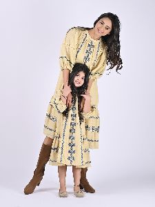 Mother and Daughter Classic love for Embroidery Midi Dress
