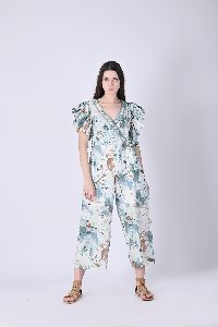 Womens Claudia Hand Painted Turquoise Jumpsuit