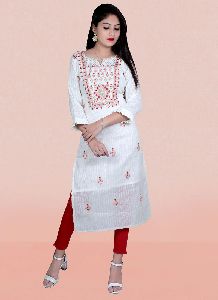 White color Cotton Flex fabric for Women's Kurti Palazoo - Charu