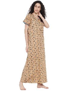 G4Girl Cotton Nighty Gown for Women's (Free Size, Beige)