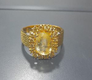 Natural Fancy Yellow Color Diamonds With Sapphire Ring