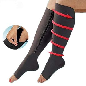 Zip Socks with Zipper Supports Leg Knee Stockings Open Toe Ankle Socks