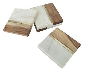 Wood Marble Coaster With Brass Edges