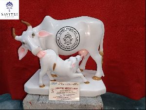 White marble cow &amp;amp; calf statue