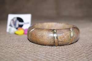 Light Brown Wooden Bangle With Brass Strip From Tradnary