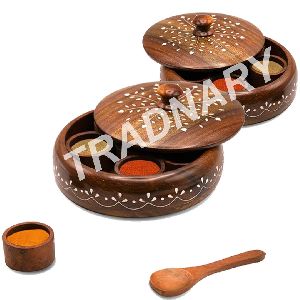 six container spoon wooden masala box