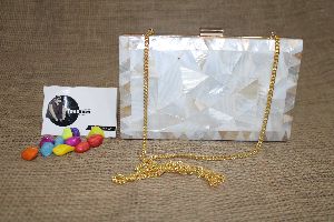 white mother of pearl inlay clutch bag