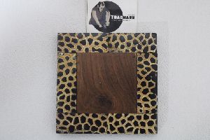 horn inlay cheetah skin design wooden coaster