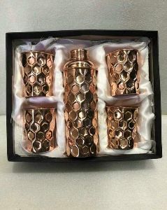 hammered copper hexagon pattern copper bottle set