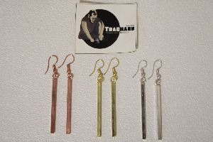 thin stick shape brass earrings