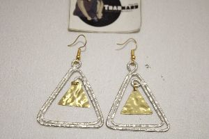 triangle shape rough design handmade brass earring