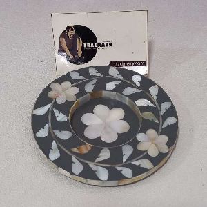 Middle East Mother Of Pearl Inlay Tea Serving Plate Or MOP Inlay Coaster