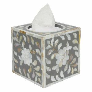 floral design mother of pearl inlay square tissue box