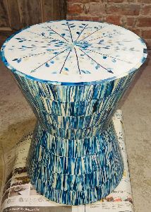 antique blue bone inlay stool