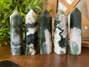 Natural Moss agate tower