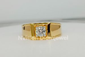 Round Natural Diamond Solitaries Yellow Gold Men's Ring