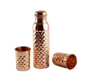 Copper Water Bottle with Glass Set