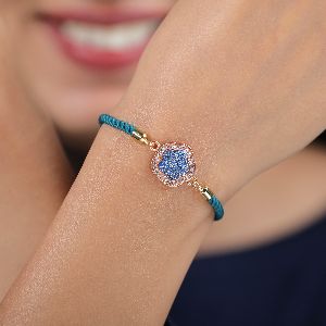 Amazonas Blue Stones Flower Shape Blue  Diamond Silver Bracelet