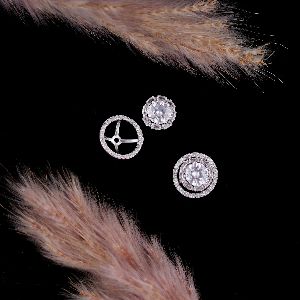 Double Halo Round Brilliant Solitaire Stud Earring