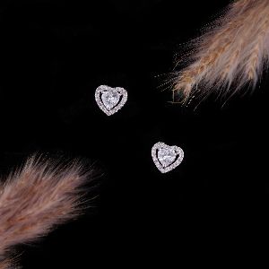 Halo Double Heart Solitaire Stud Earring