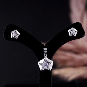 Hexagon Star Shape Diamond Pendant set with Chain