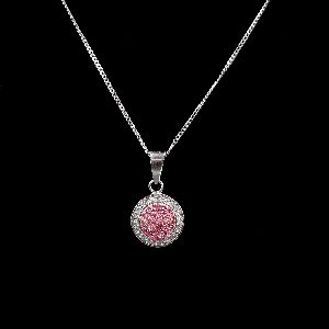hotpink diamond round pendant necklace