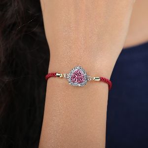 Maroon Nylon Heart Shape Pink Diamond Bracelet