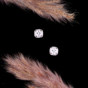 Square Halo Round Solitaire Diamond Earring