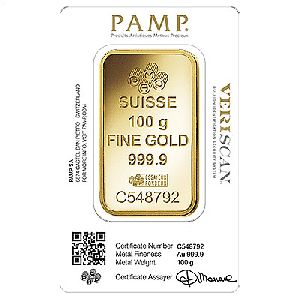 Swiss PAMP resale 100 grams with assay from LBMA