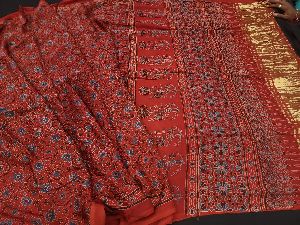 Pure Modal Soft Silk Ajrakh Printed Saree