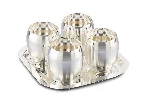 1058 Silver Plated Tray Glass Set
