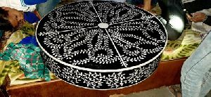 Resin Inlay Floral Design Black Coffee Table From Tradnary