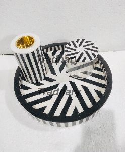 Black Resin Inlay Incense Burner Set Round Shape Bakhoor Set From Tradnary