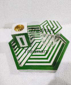 Green Resin Inlay Incense Burner Set In Hexagon Shape Bakhoor Set From Tradnary