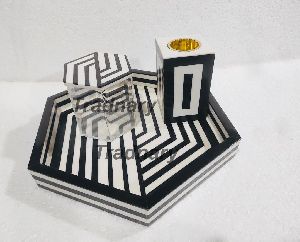 Black Resin Inlay Incense Burner Set In Hexagon Shape Bakhoor Set From Tradnary
