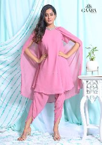 Onion Pink Ocean Eyes Georgette Kurta and Tulip Pant Set