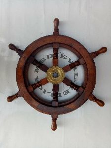 12 inch big wooden antique teak brass ship steering wheel