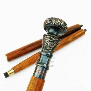 2 Round Black Head Solid Brass Wooden Walking Stick Cane Gift Brass Handle