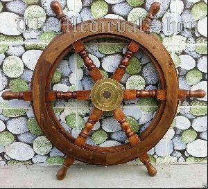 24 inch wooden antique teak brass big ship steering wheel