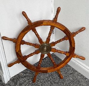 36 inch wooden antique teak brass nautical big ship steering wheel
