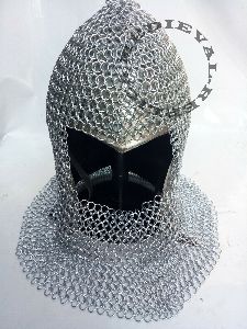 Aluminum Chainmail Coif Round neck Chain mail Hood Medieval Armour Hood new
