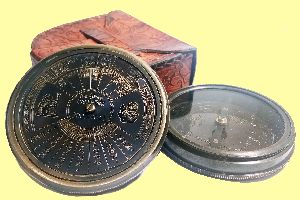 antique brass handmade leather case 40 year calendar compass camping