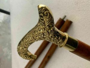 Antique Brass Derby Head Handle Victorian Wooden Walking Stick Nautical Cane