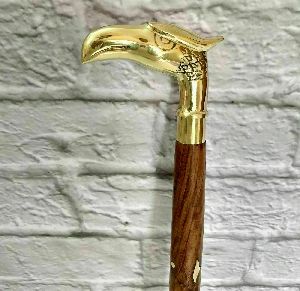 antique brass eagle head bird handle handmade wooden walking stick cane