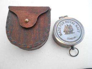 Antique Vintage For Navy Working Compass With Brown Leather Case