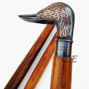 Brass Antique Designer Duck Head Handle Wooden Vintage Walking Cane Style Stick