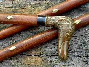 Brass Nautical Designer Dog Antique Style Head Handle Cane Wooden Walking Stick