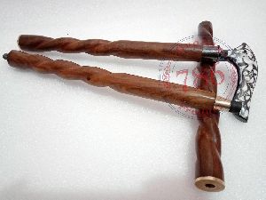 Designer Victorian Handle Walking Stick Brown Wood Brass Spiral Cane Antique