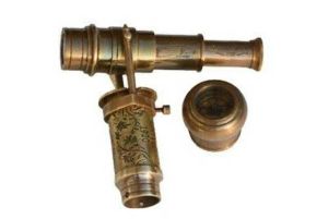 engraved steampunk brass spy telescope walking stick handle